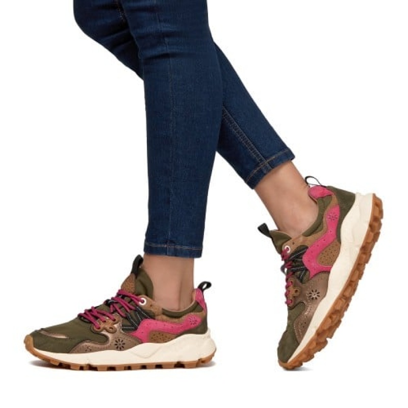 Flower Mountain Yamano 3 Sneakers Dames Groen Roze Bruin | IMN5874BQ