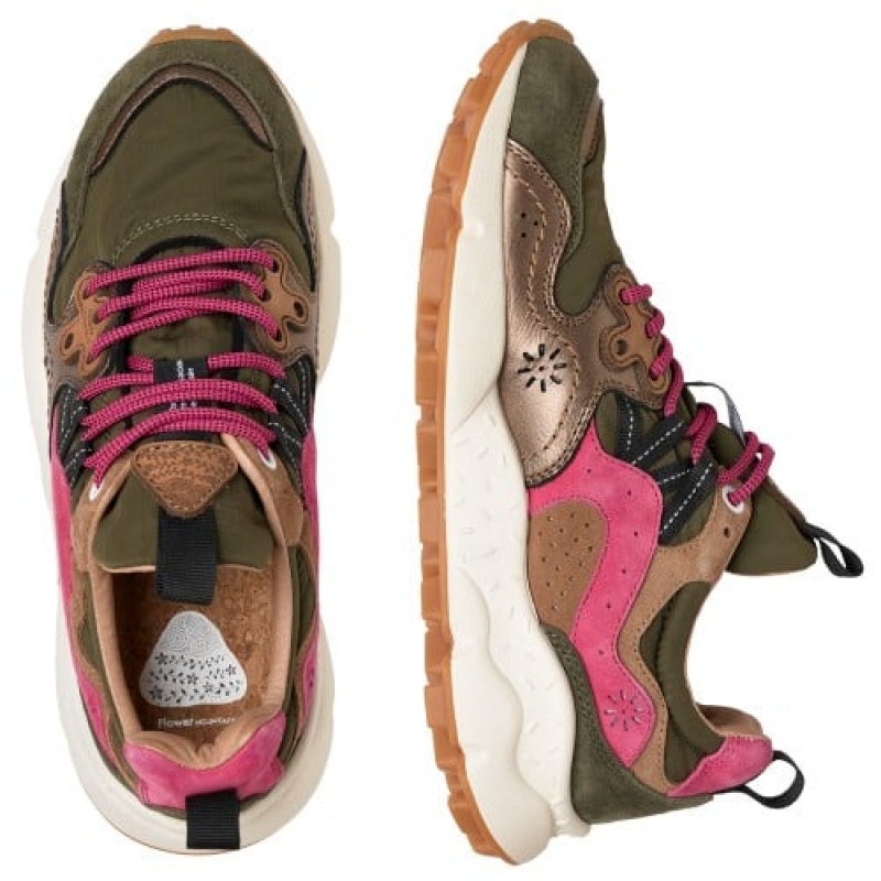 Flower Mountain Yamano 3 Sneakers Dames Groen Roze Bruin | IMN5874BQ