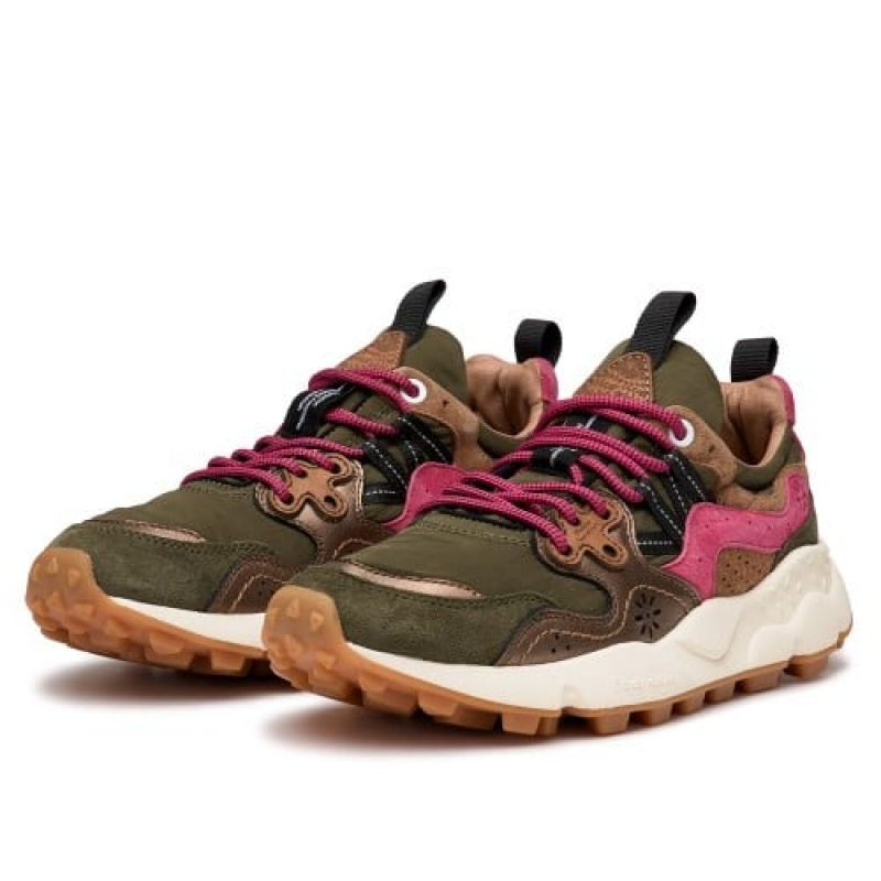 Flower Mountain Yamano 3 Sneakers Dames Groen Roze Bruin | IMN5874BQ