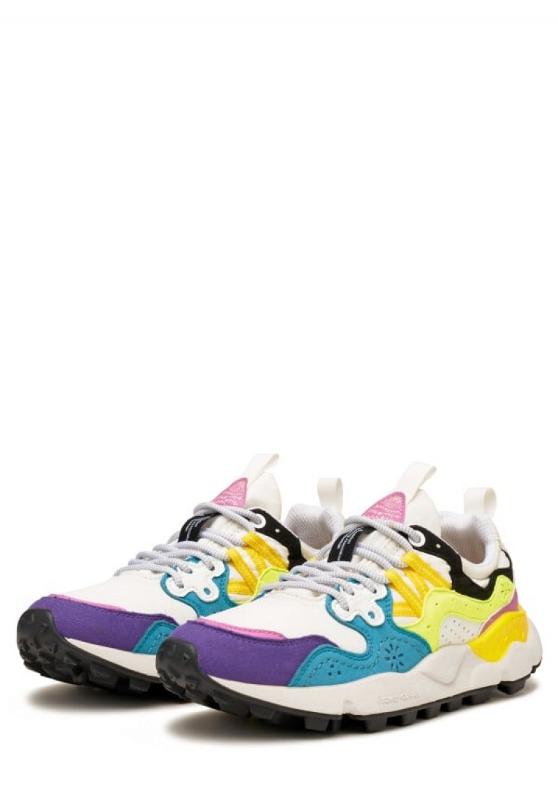 Flower Mountain Yamano 3 Uni Sneakers Dames Wit Blauw Geel | YKJ3113CK